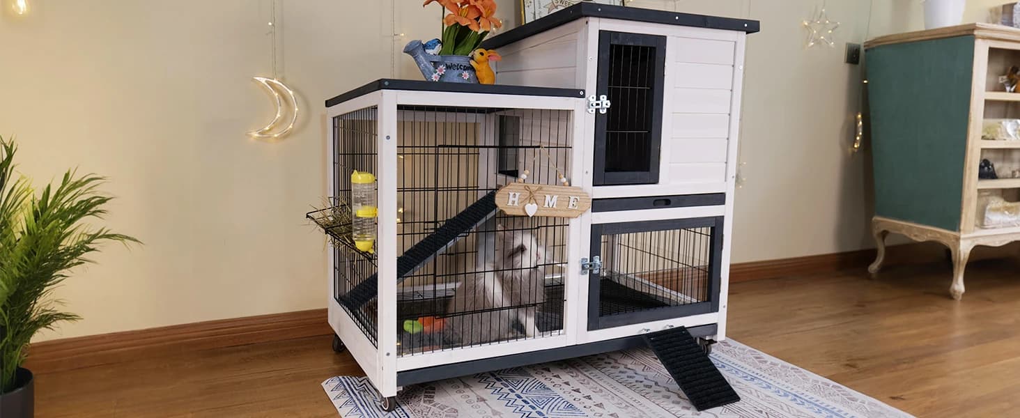 2-Story Indoor and Outdoor Rabbit Hutch with Urine Guards & Dual Trays — product details