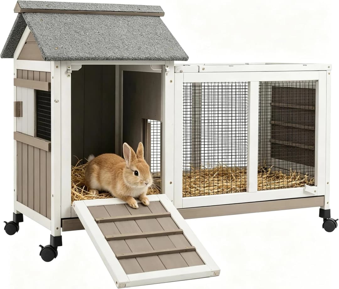 Outdoor Rabbit Hutch 2-Story Indoor Bunny Cage with Run