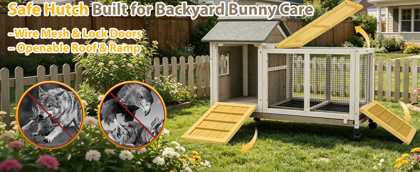 Outdoor Rabbit Hutch 2-Story Indoor Bunny Cage with Run — Shade, Rain Coverage and Natural Light for Bunnies Outdoors