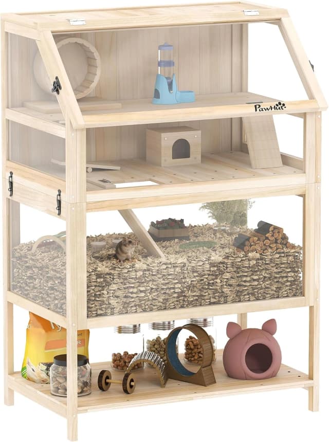 Wooden Hamster Cage with Storage Shelf for Dwarf