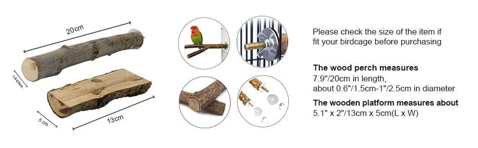 4 Pack Natural Wood Bird Perch Set for Parakeet Cage — collection imagery