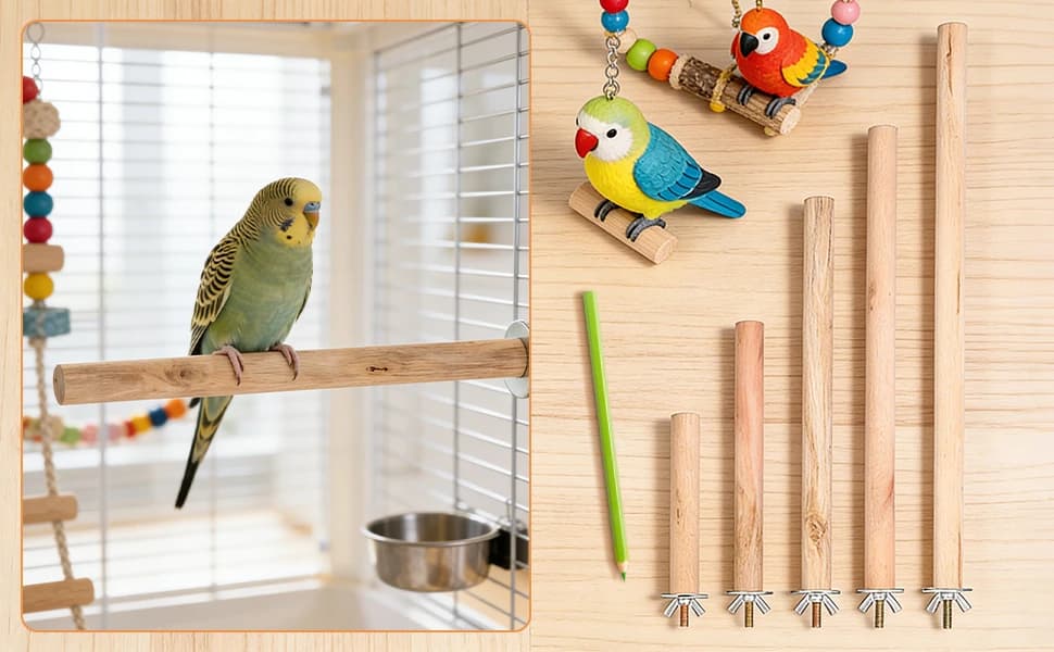 5pcs Wood Bird Perches — Parrot Cage Stand Pole Natural Wood Pet Bird Perch Stick Climbing Branch Rod Parrot — product details