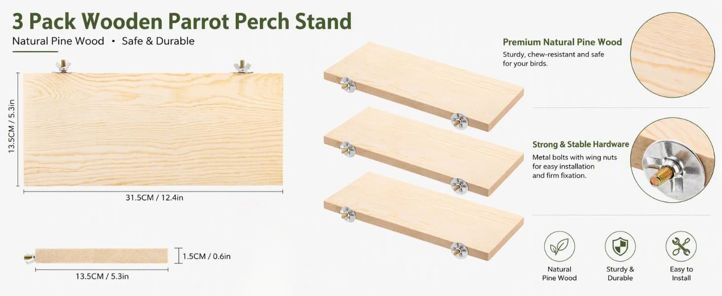 3 Pack Bird Perch Stand — Parrot Wood Platform — product details