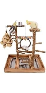 Bird Playground - Natural Wood Parrot Playstand with Perches — product details
