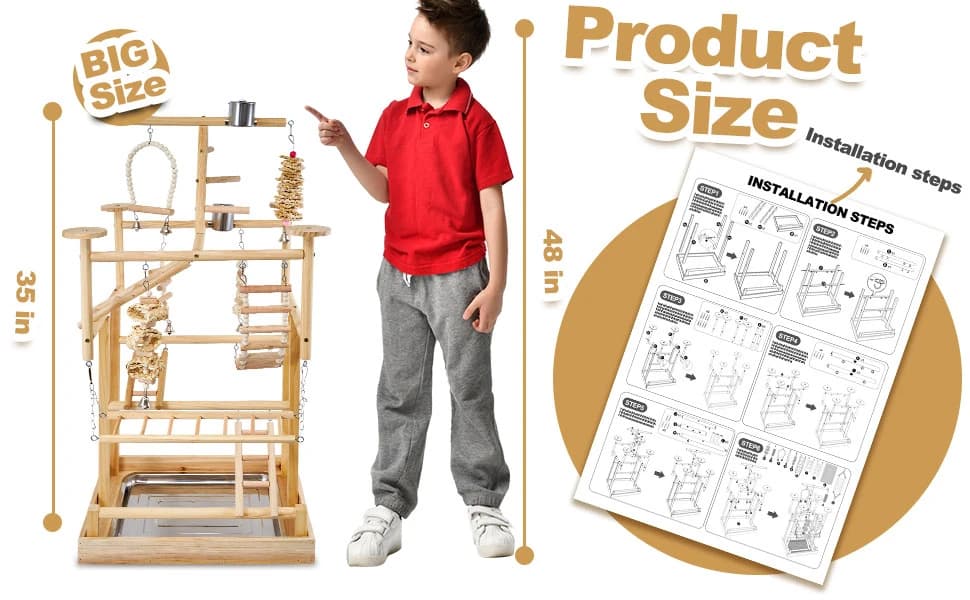 Bird Playground - Natural Wood Parrot Playstand with Perches — Big Size Bird Playground