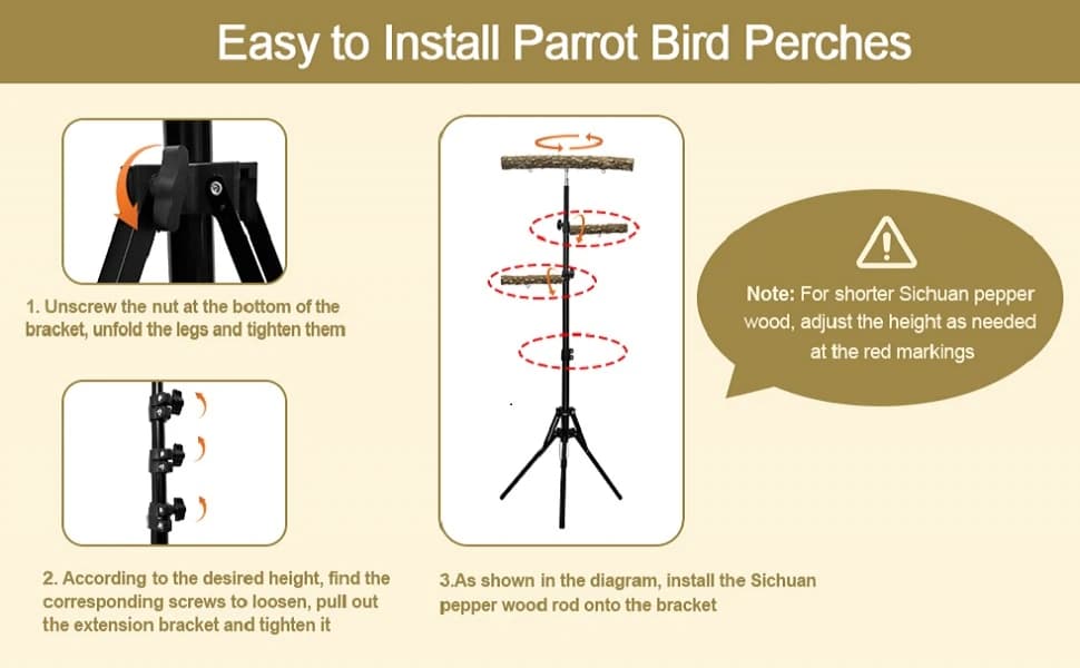 3-Layer 16-63 Inch Height Adjustable Bird Perch Pepper Wood Birds Training Perch Stand Parakeet Perches Outdoor — product details