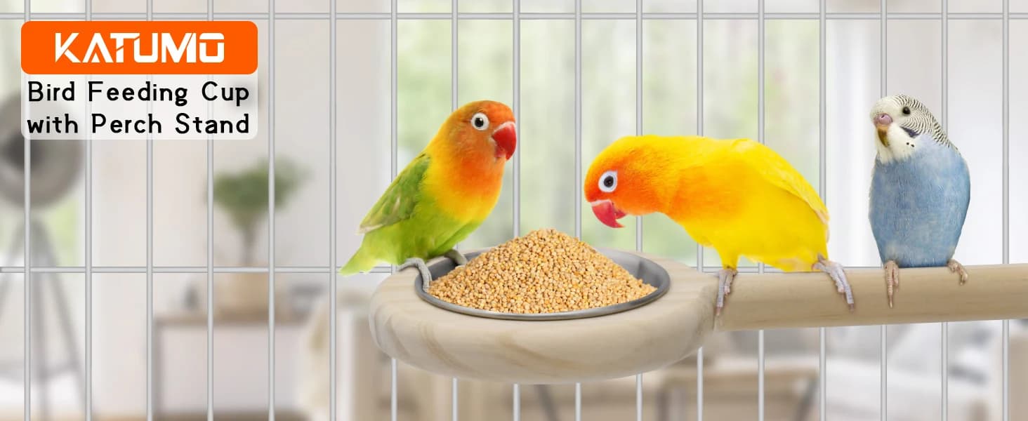 Bird Perch Bird Feeding Cup Parrot Wood Perch Stand Toy Bird Cage Accessory for Parakeet Lovebird Conure Budgie — product details