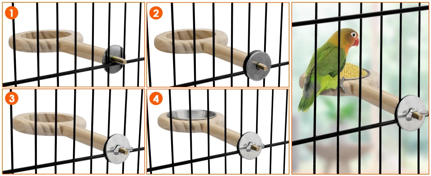 Bird Perch Bird Feeding Cup Parrot Wood Perch Stand Toy Bird Cage Accessory for Parakeet Lovebird Conure Budgie — Easy to Install