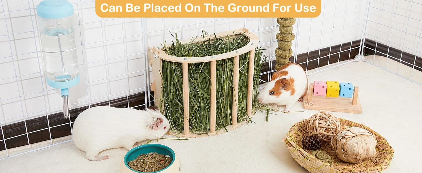 Wooden Guinea Pig Hay Feeder — Large Hanging Rabbit Rack — product details