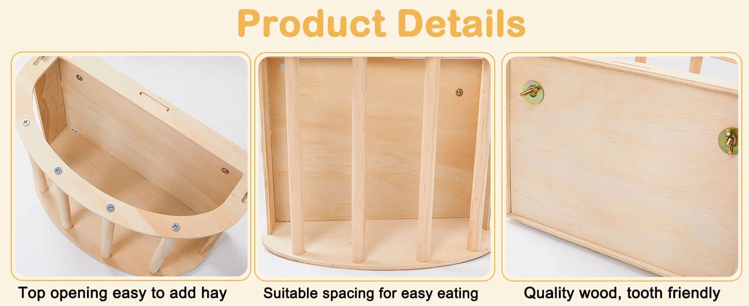 Wooden Guinea Pig Hay Feeder — Large Hanging Rabbit Rack — product details