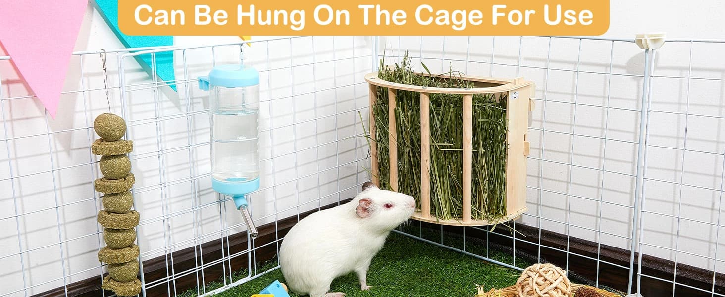 Wooden Guinea Pig Hay Feeder — Large Hanging Rabbit Rack — product details