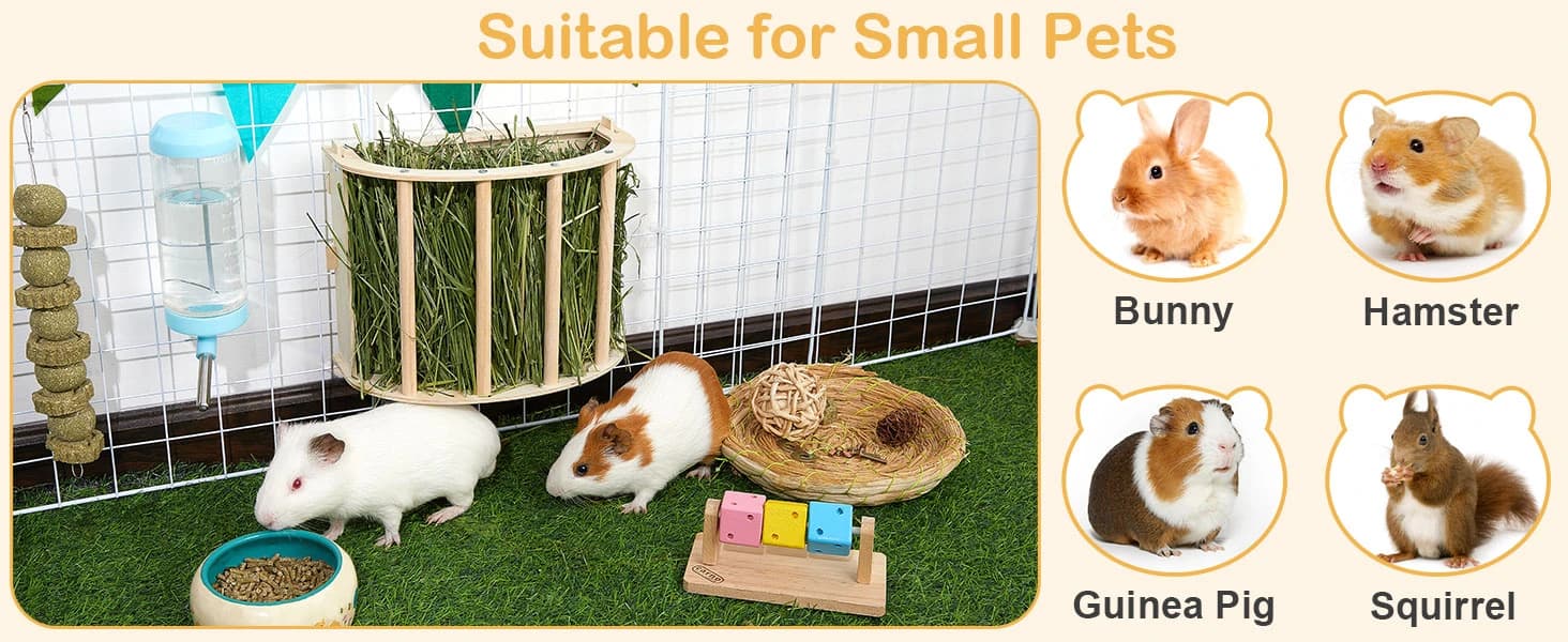 Wooden Guinea Pig Hay Feeder — Large Hanging Rabbit Rack — product details