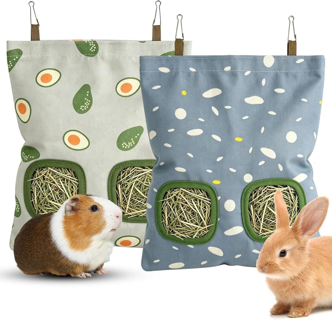 Rabbit Hay Bag — 2 Pack - 2 Holes Hanging Bunny Hay Feeder Holder