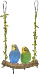 Natural Wood Bird Swing Perch with Decorative Leaves