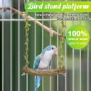 Natural Wood Bird Swing Perch with Decorative Leaves
