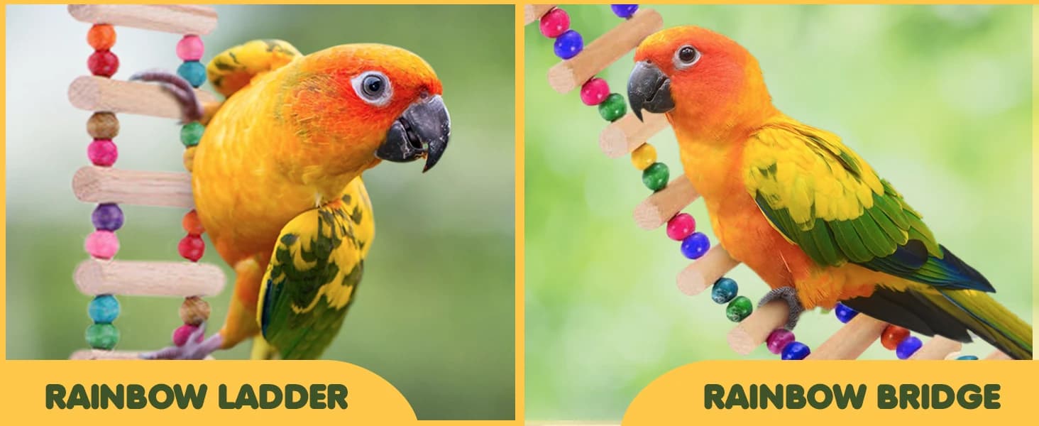 Wooden Bird Ladder Bridge — Hanging Exercise Toy — Strong and Flexible Wire