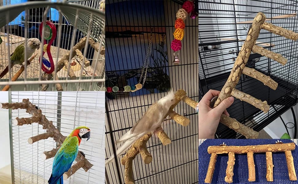 Bird Parrot Ladder Perch for Cage — Nature Wooden Bird Bridge Exercise Stands Parrot Climbing Chewing Toys for — product details