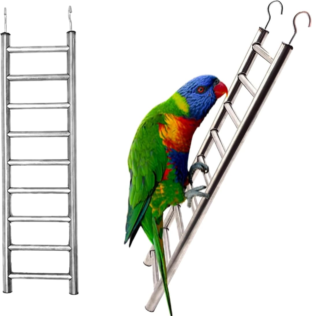 2Pack Stainless Steel Bird Ladders 9-Step Parrot Ladder Hanging Bird Cage Climbing Toys with Hooks Birds