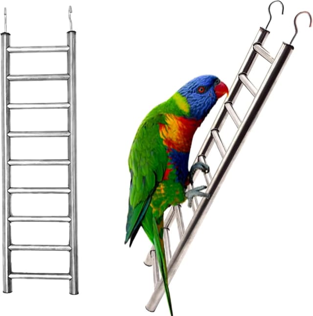 2Pack Stainless Steel Bird Ladders 9-Step Parrot Ladder Hanging Bird Cage Climbing Toys with Hooks Birds