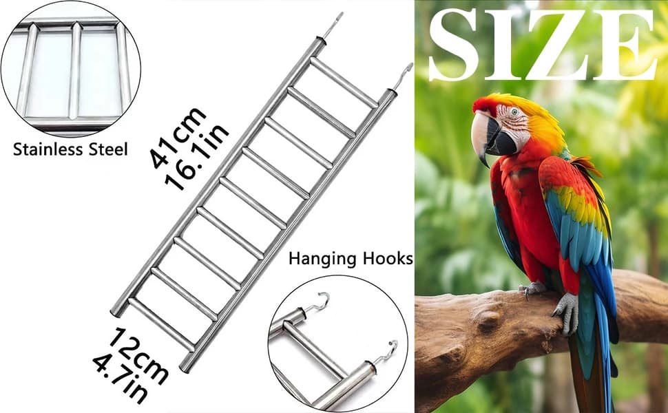 2Pack Stainless Steel Bird Ladders 9-Step Parrot Ladder Hanging Bird Cage Climbing Toys with Hooks Birds — product details