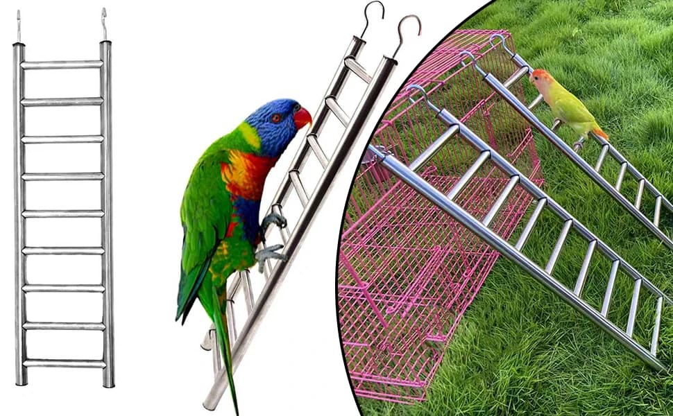 2Pack Stainless Steel Bird Ladders 9-Step Parrot Ladder Hanging Bird Cage Climbing Toys with Hooks Birds — product details