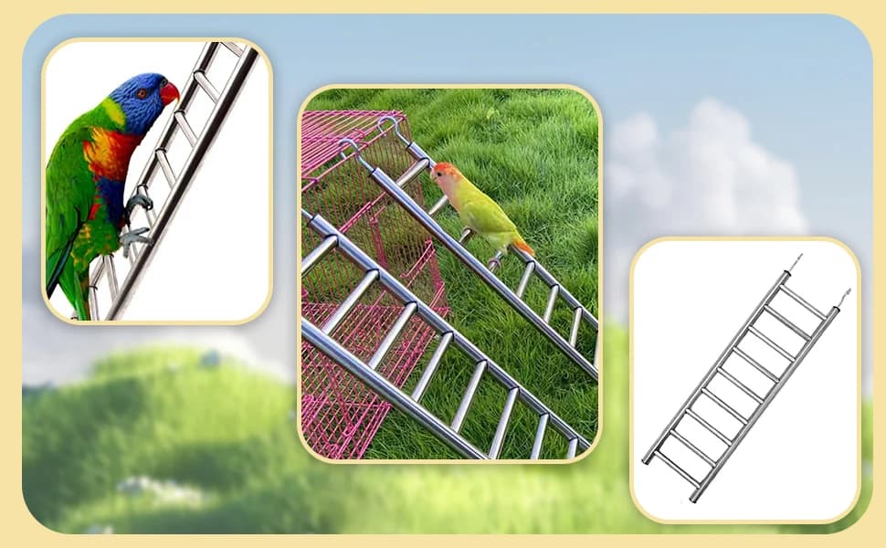 2Pack Stainless Steel Bird Ladders 9-Step Parrot Ladder Hanging Bird Cage Climbing Toys with Hooks Birds — product details