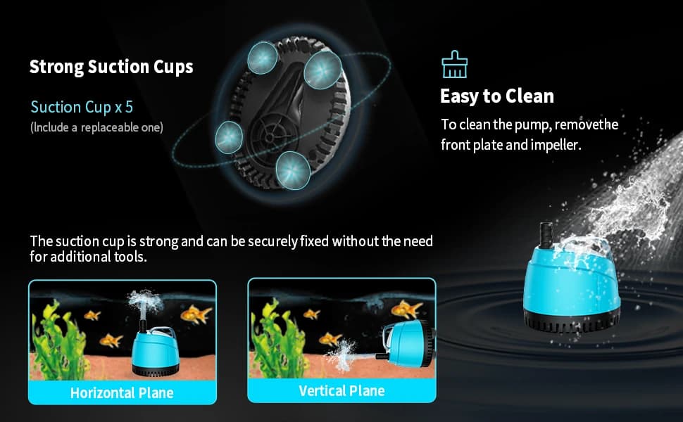 210GPH Submersible Water Pump Ultra Quiet (780L/H,15W),Bottom Suction Aquarium Pump with 2 Nozzles,5.6ft Lift — product details