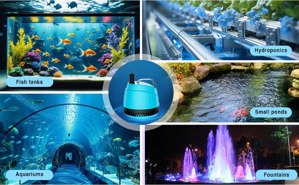 210GPH Submersible Water Pump Ultra Quiet (780L/H,15W),Bottom Suction Aquarium Pump with 2 Nozzles,5.6ft Lift — product details