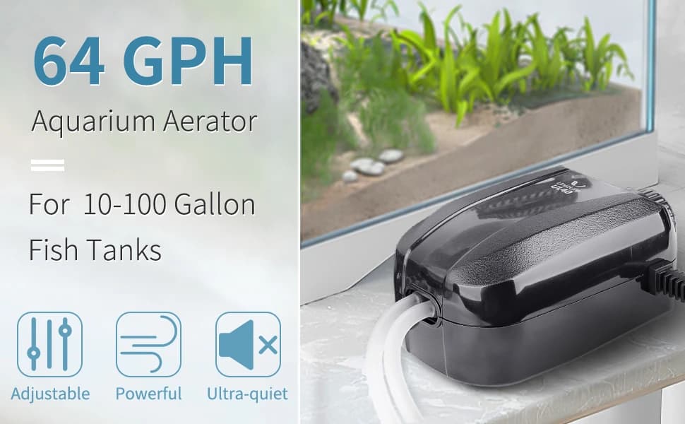 Aquarium Air Pump Dual Outlet Fish Tank Aerator with Accessories for 5-200 Gallon Tank — product details