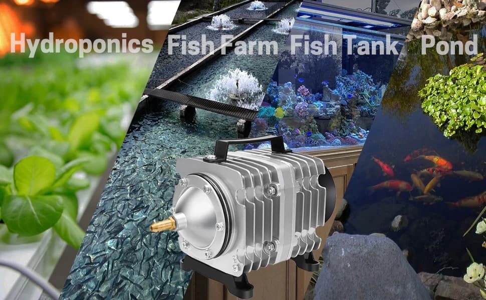 Aquarium Air Pump Commercial Air Pump with Aluminum Housing — Aquarium Air Pump - Air Pump for Fish Tank Hydroponic — Fish Tank Air Pump Bubbler Pond Aerator, 600GPH 110V 6 Outlets
