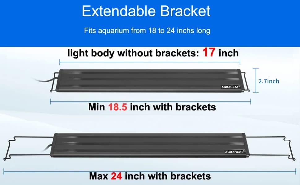 LED Aquarium Light Full Spectrum for — 18 Inch to 24 Inch Fish Tank Light Fresh Water — Work best on 10 gallon tanks with 20 inches long