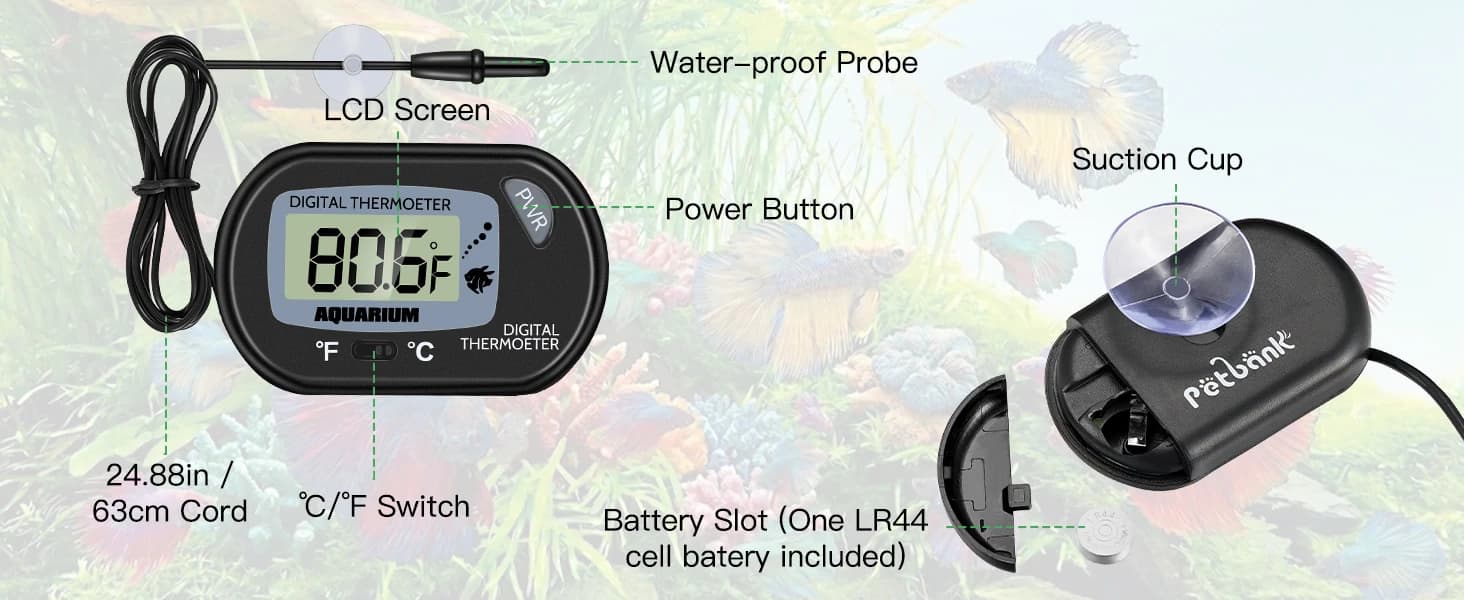 Petbank LCD Digital Aquarium Thermometer — Fish Tank Water Terrarium Temperature — product details
