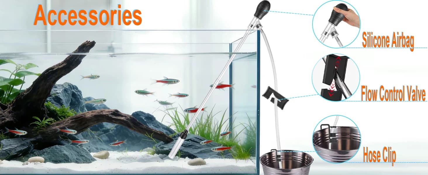 Small Aquarium Gravel Vacuum — Sand Cleaner Tank Water Changer — Bucket must sit below tank bottom.