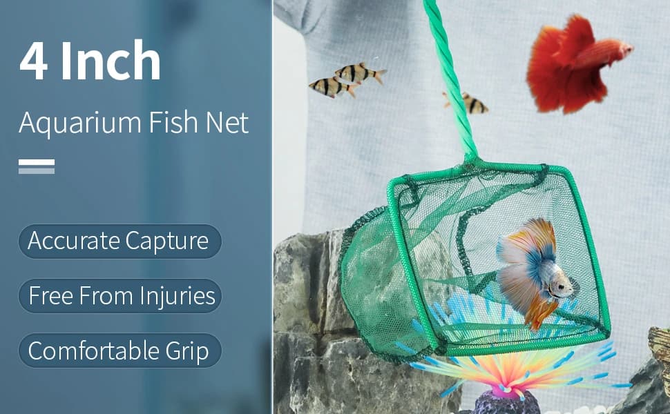Aquarium Fish Net with Braided Metal Handle Square Net with Soft Fine Mesh Sludge Food Residue Wastes Skimming — product details