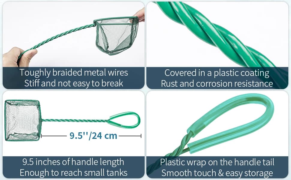 Aquarium Fish Net with Braided Metal Handle Square Net with Soft Fine Mesh Sludge Food Residue Wastes Skimming — product details