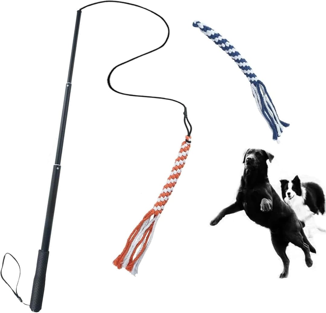 Dog Extendable Teaser Wand Pet Flirt Stick Pole Puppy Chasing Tail Interactive Toy for Small, Medium, and Large