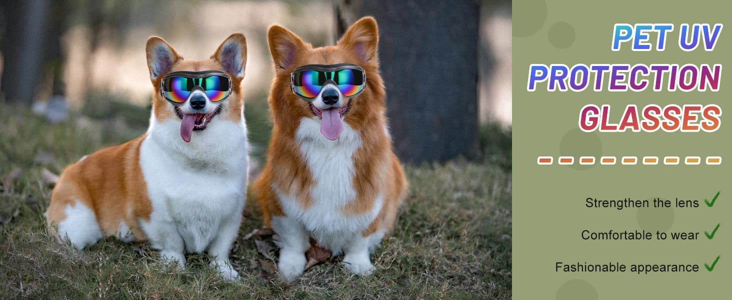 Dog Sunglasses Dog Goggles, UV Wind Dust Fog Protection Pet Glasses Eye Wear with Adjustable Strap for Medium — product details