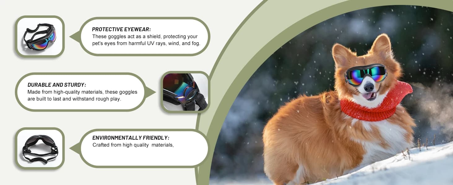 Dog Sunglasses Dog Goggles, UV Wind Dust Fog Protection Pet Glasses Eye Wear with Adjustable Strap for Medium — product details