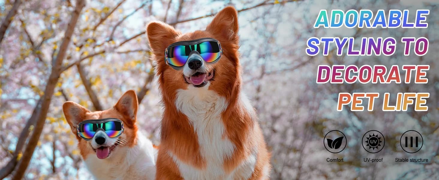 Dog Sunglasses Dog Goggles, UV Wind Dust Fog Protection Pet Glasses Eye Wear with Adjustable Strap for Medium — product details