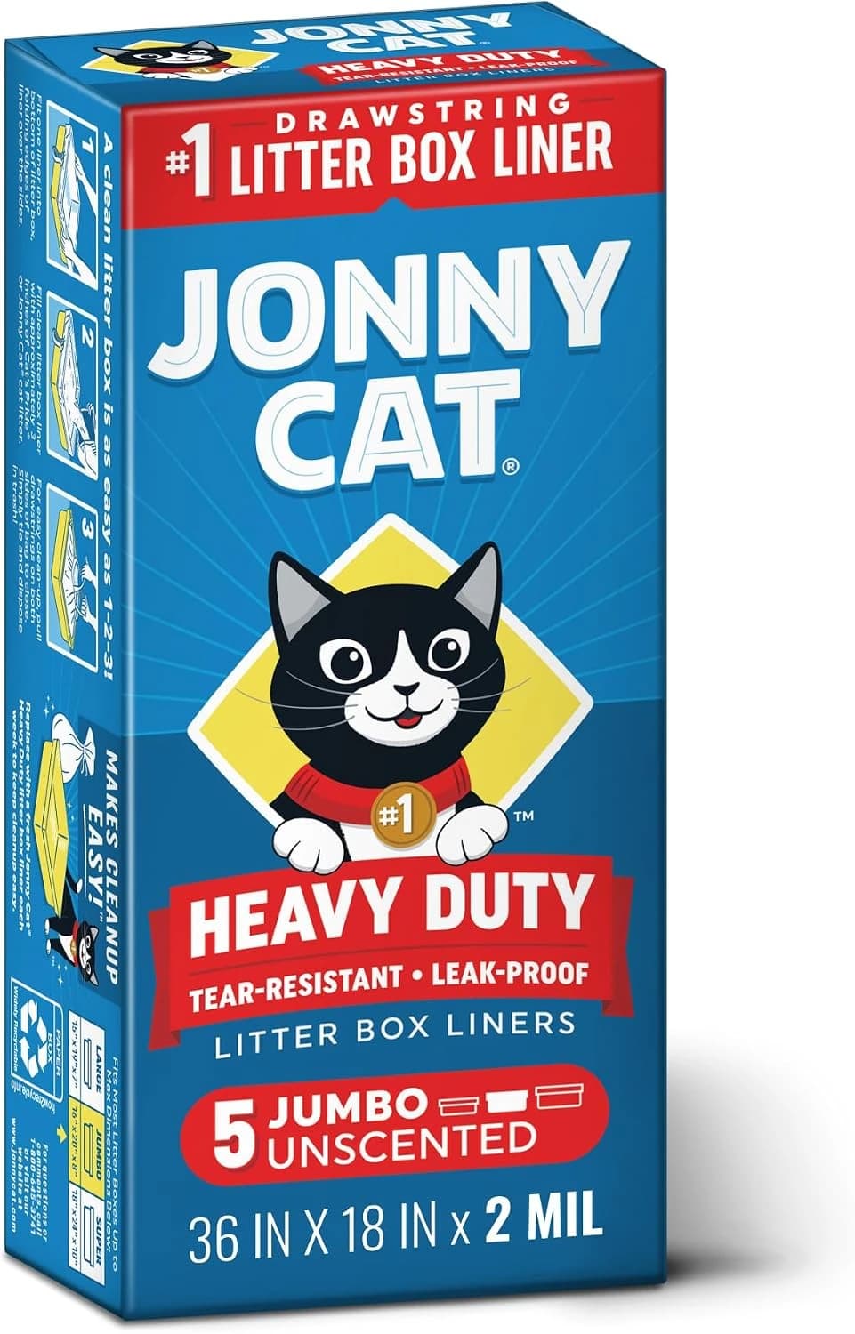 Litter Box Liners: Heavy Duty - Tear and Leak Resistant - Drawstring Close - Jumbo