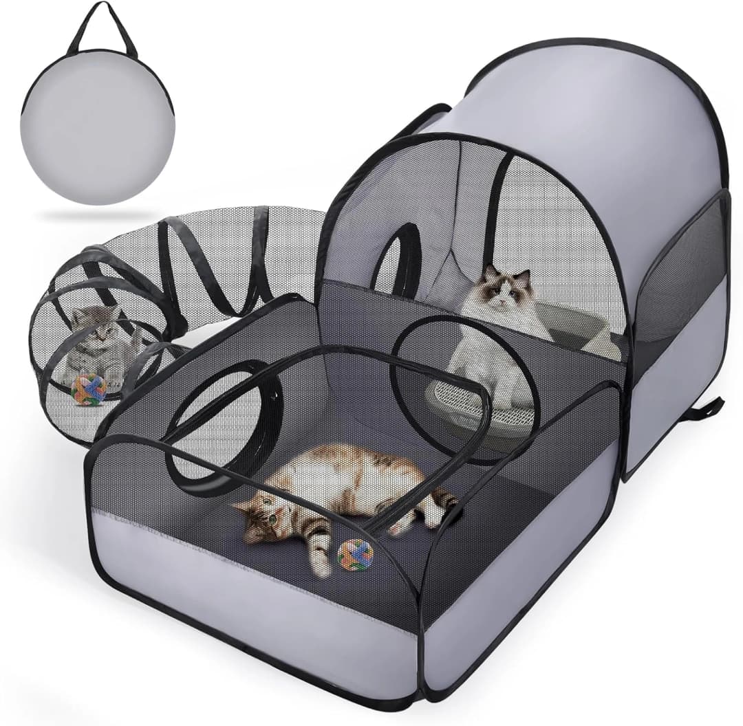 Indoor/Outdoor Cat Playpen with Surround Tunnel 2 Zones
