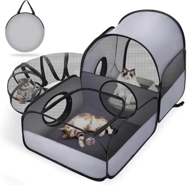 Indoor/Outdoor Cat Playpen with Surround Tunnel 2 Zones