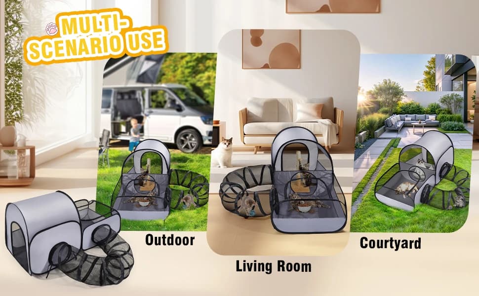 Indoor/Outdoor Cat Playpen with Surround Tunnel 2 Zones — product details