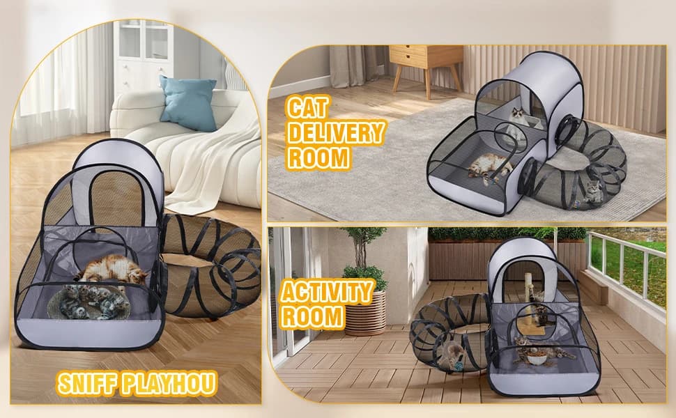 Indoor/Outdoor Cat Playpen with Surround Tunnel 2 Zones — product details