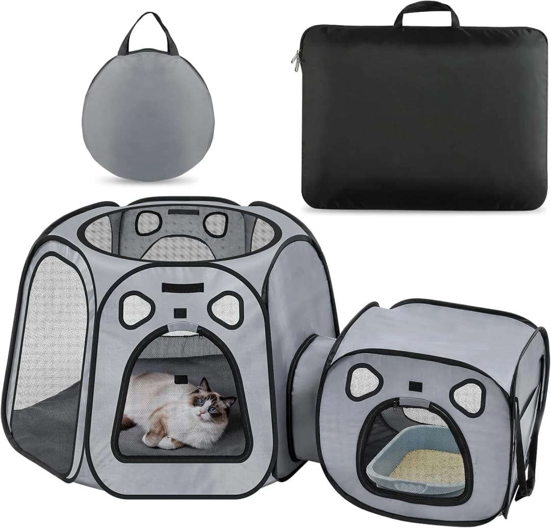 Cat Playpen with Separate Litter Box Area