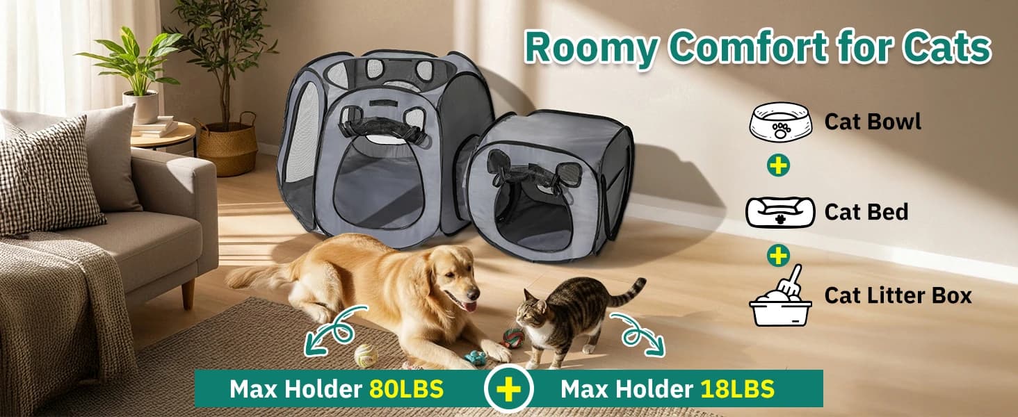 Cat Playpen with Separate Litter Box Area — product details