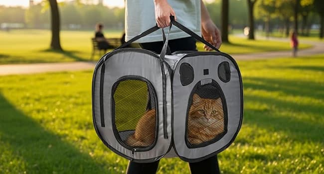 Cat Playpen with Separate Litter Box Area — PORTABLE FOR CAR and OUTDOOR