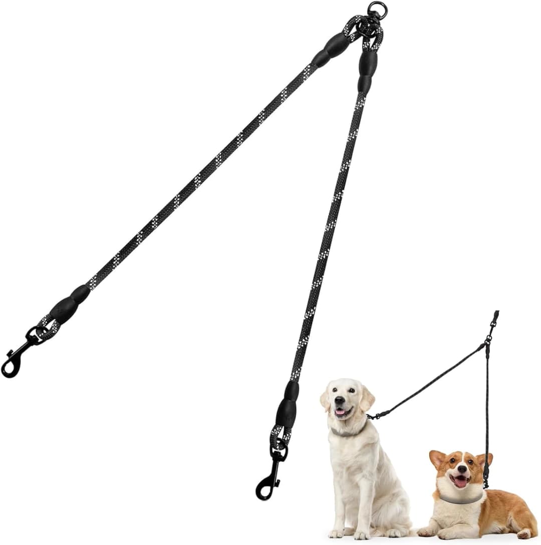 Double Dog Leash Coupler for Two Dogs — 1/3" Lightweight Dual Leash Extension for Small and Medium Dogs