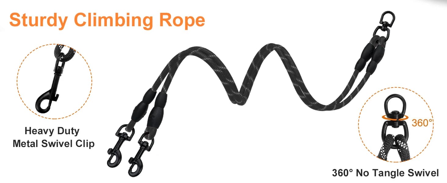 Double Dog Leash Coupler for Two Dogs — 1/3" Lightweight Dual Leash Extension for Small and Medium Dogs — product details