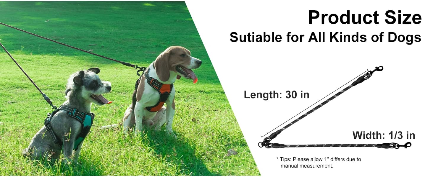 Double Dog Leash Coupler for Two Dogs — 1/3" Lightweight Dual Leash Extension for Small and Medium Dogs — product details